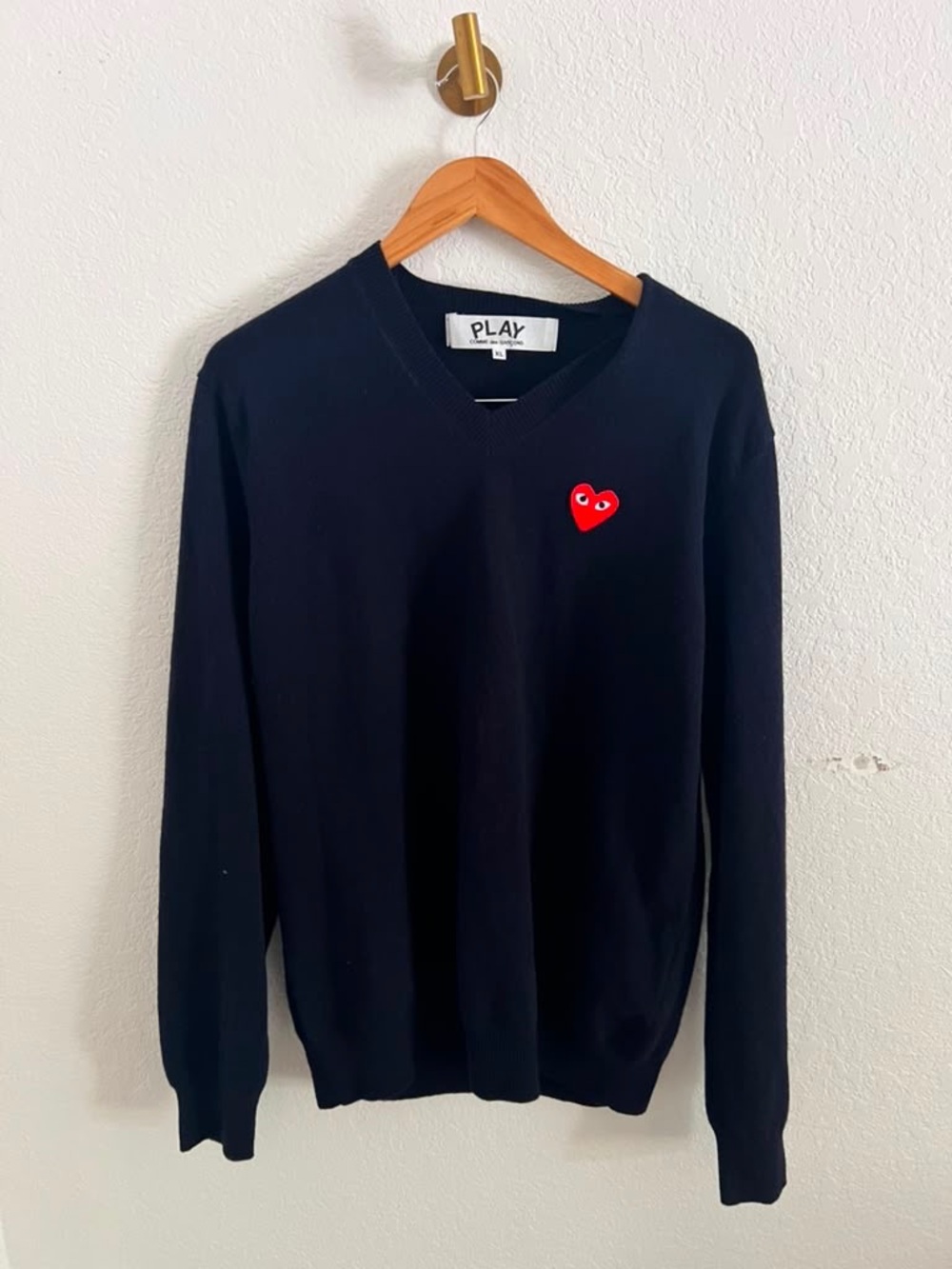 Comme Des Garcons CDG Play Blue Wool XL V-Neck Pullover Sweater Jumper